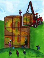 Graphic of a money sign under construction; Size=180 pixels wide