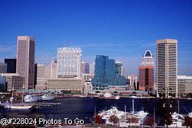 Skyline and bay, Baltimore, MD